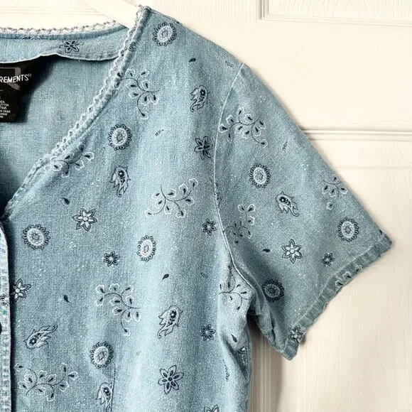 Requirements Vintage Y2K Denim Paisley Eyelet Lace Trim Bustier Button Top M - Picture 3 of 9